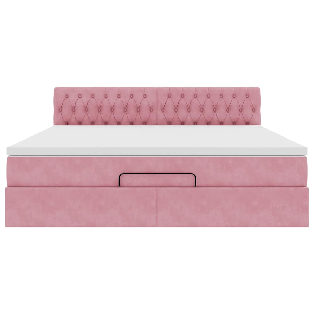 Cadre de lit ottoman avec matelas rose 160x200 cm velours - XIOS
