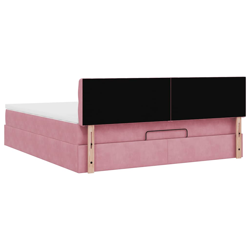 Cadre de lit ottoman avec matelas rose 160x200 cm velours - XIOS