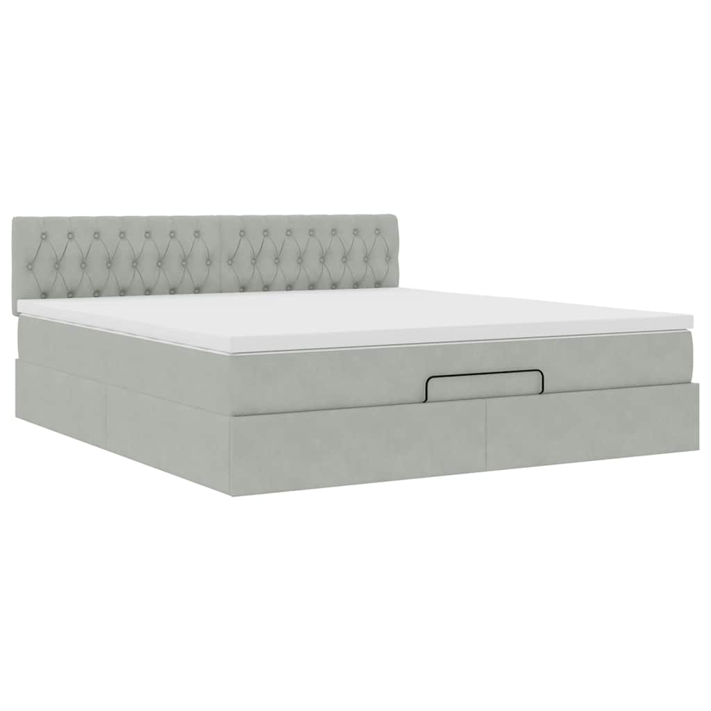 Cadre de lit ottoman avec matelas gris clair 180x200 cm velours - XIOS