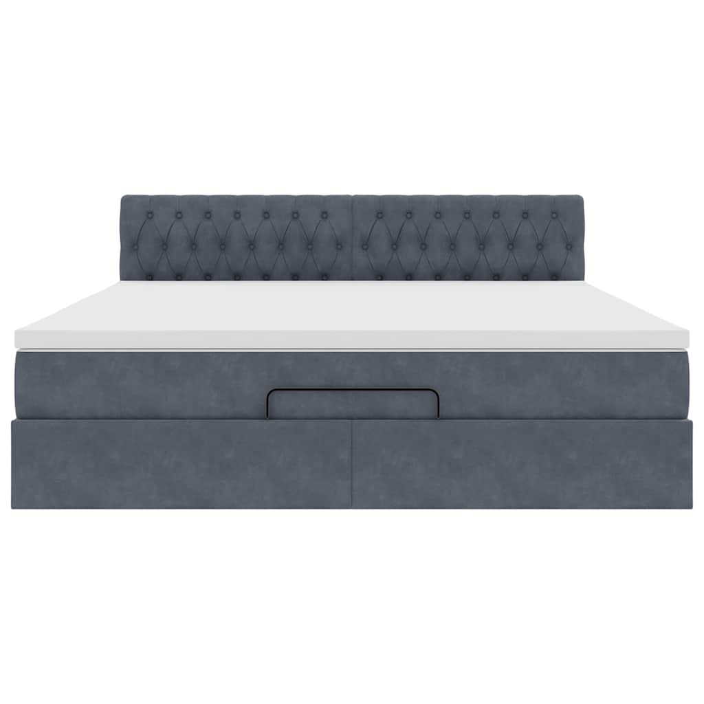 Cadre de lit ottoman avec matelas gris foncé 180x200 cm velours - XIOS