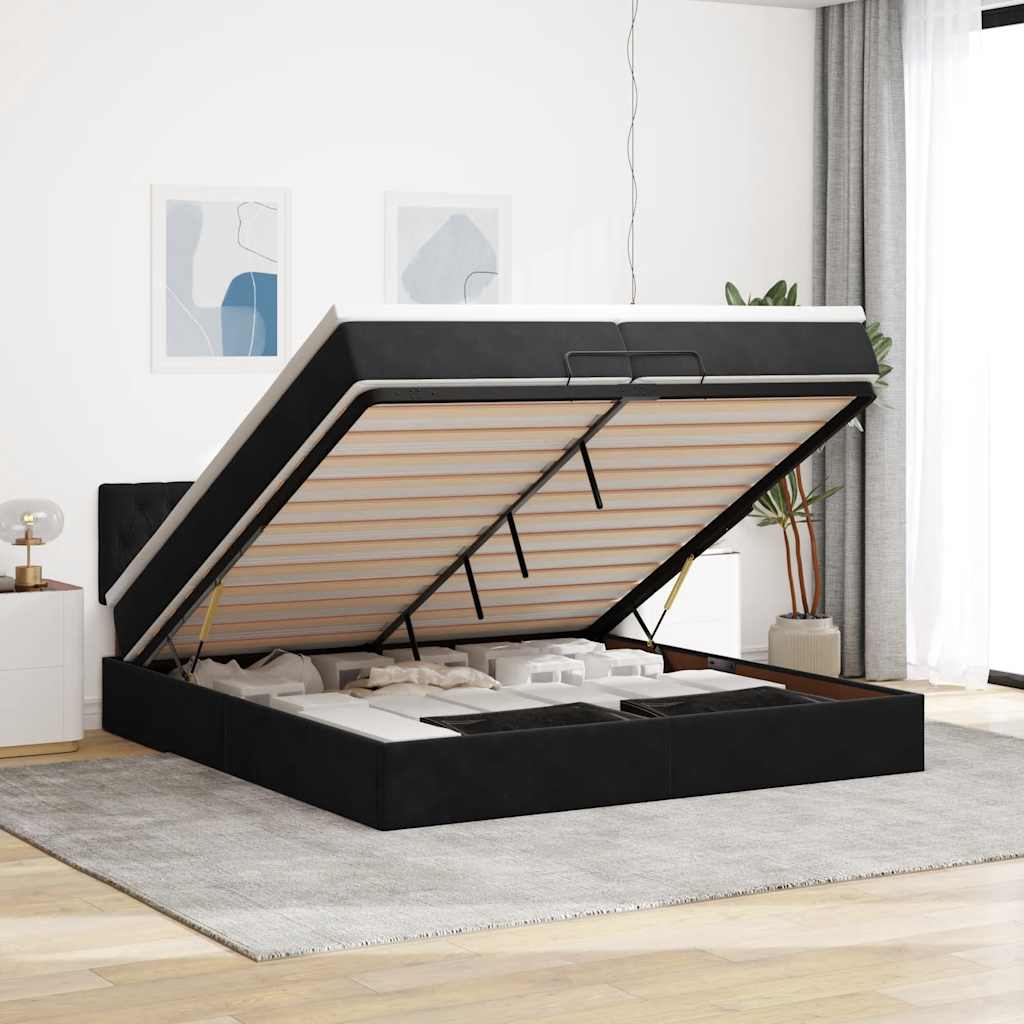 Cadre de lit ottoman avec matelas noir 200x200cm velours - XIOS