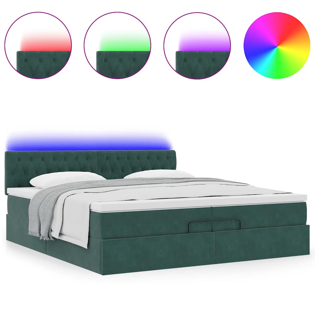 Cadre de lit ottoman avec matelas vert foncé 200x200 cm velours - XIOS