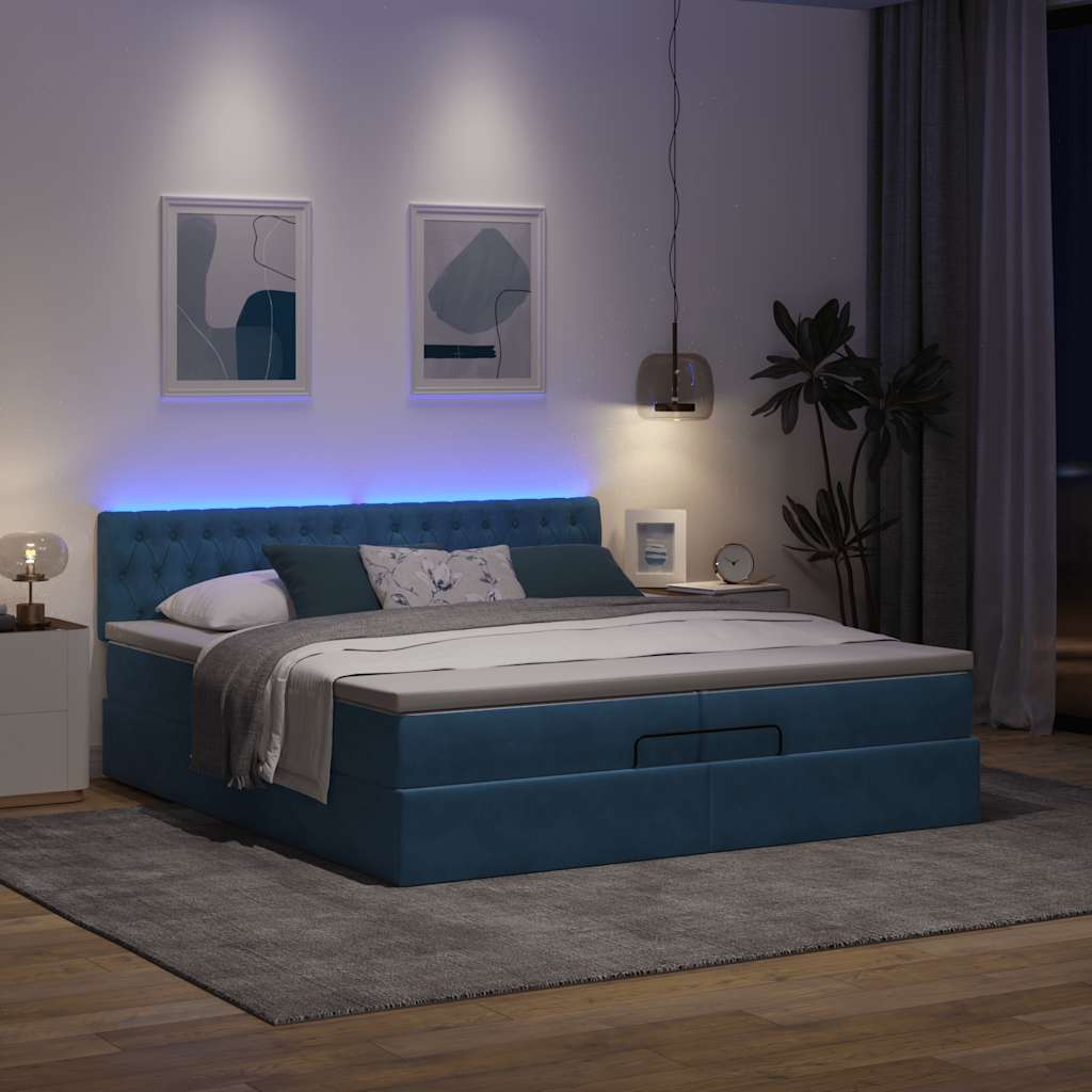 Cadre de lit ottoman avec matelas bleu foncé 200x200 cm velours - XIOS