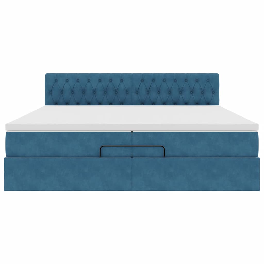 Cadre de lit ottoman avec matelas bleu foncé 200x200 cm velours - XIOS