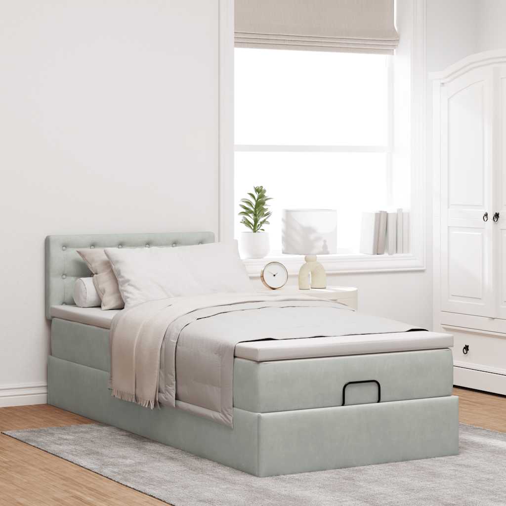 Cadre de lit ottoman avec matelas gris clair 80x200 cm velours - XIOS