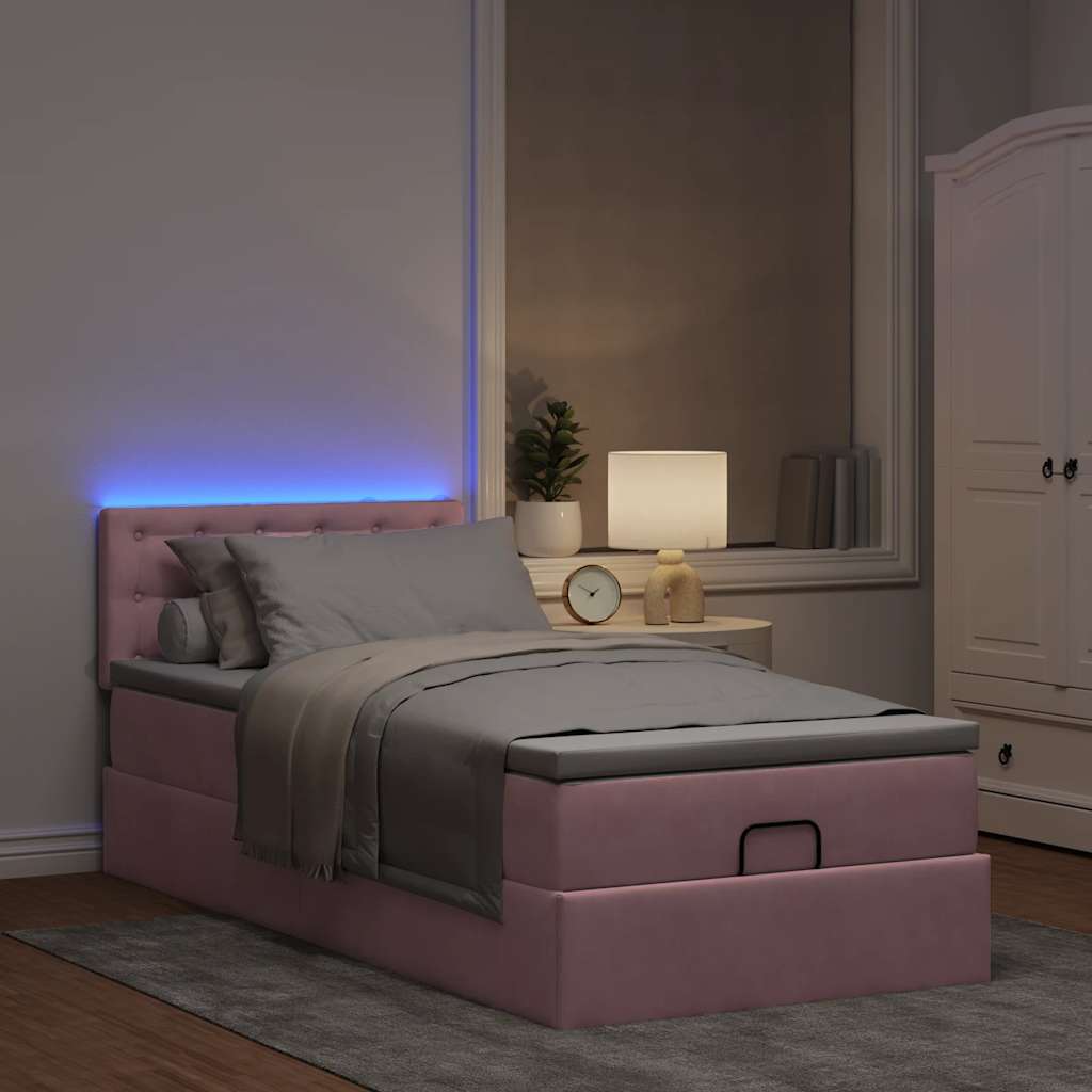 Lit ottoman avec matelas et LED rose 80x200cm velours - XIOS