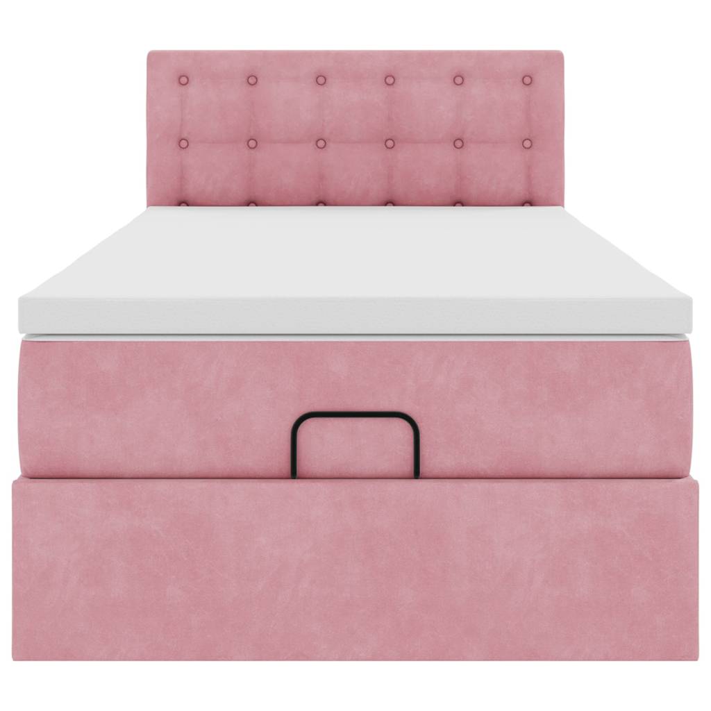 Cadre de lit ottoman avec matelas rose 90x190 cm velours - XIOS