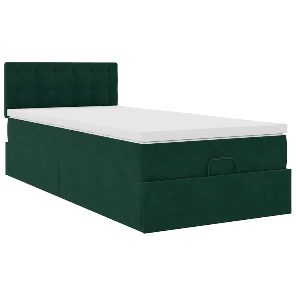 Cadre de lit ottoman avec matelas vert foncé 100x200 cm velours - XIOS