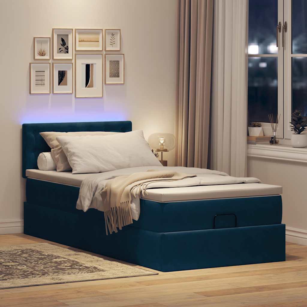 Cadre de lit ottoman avec matelas bleu foncé 100x200 cm velours - XIOS