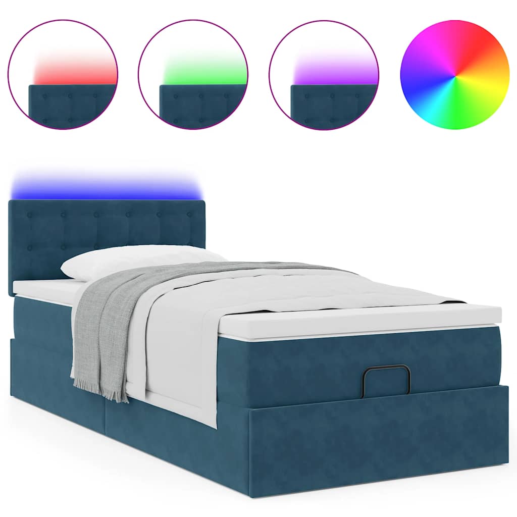 Cadre de lit ottoman avec matelas bleu foncé 100x200 cm velours - XIOS