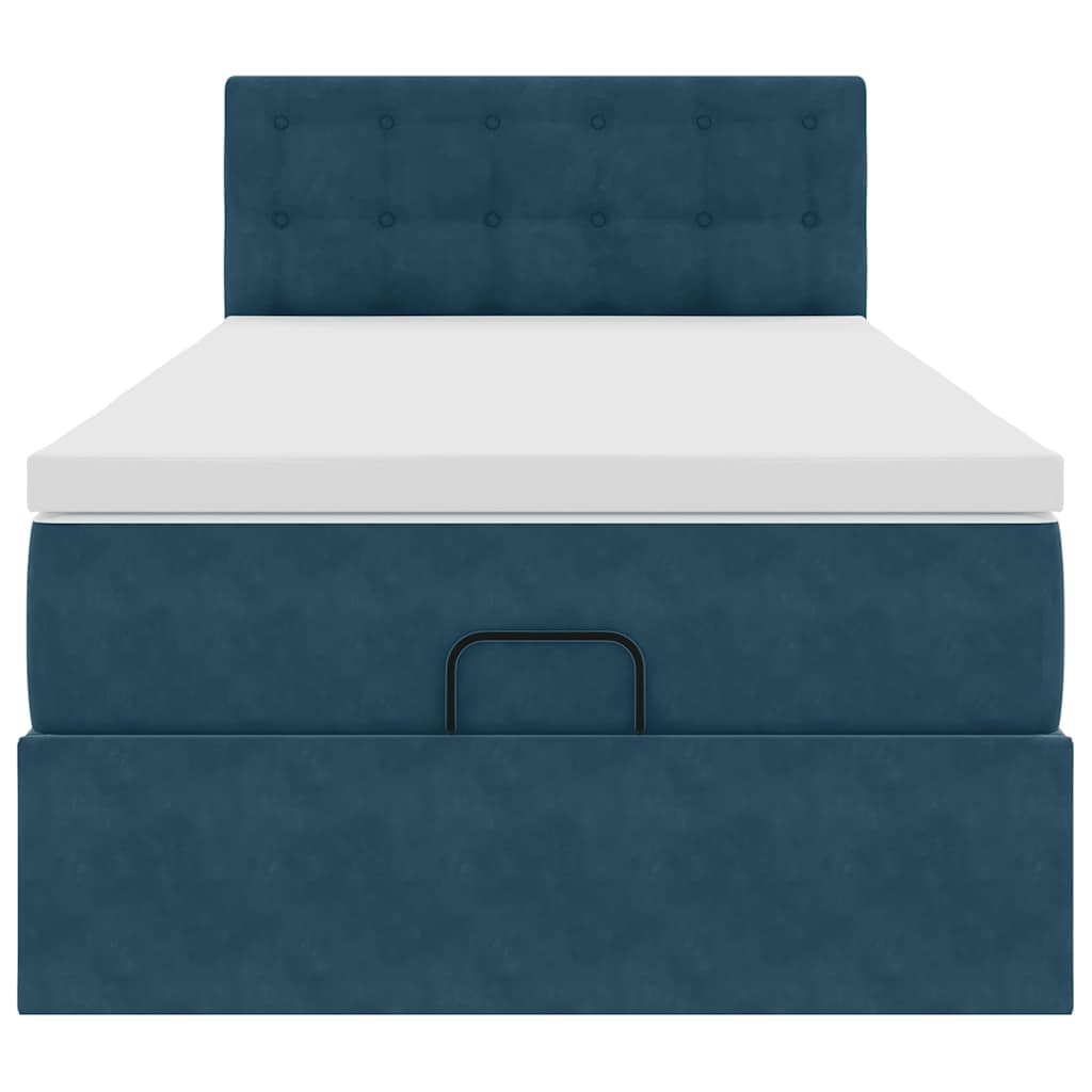Cadre de lit ottoman avec matelas bleu foncé 100x200 cm velours - XIOS