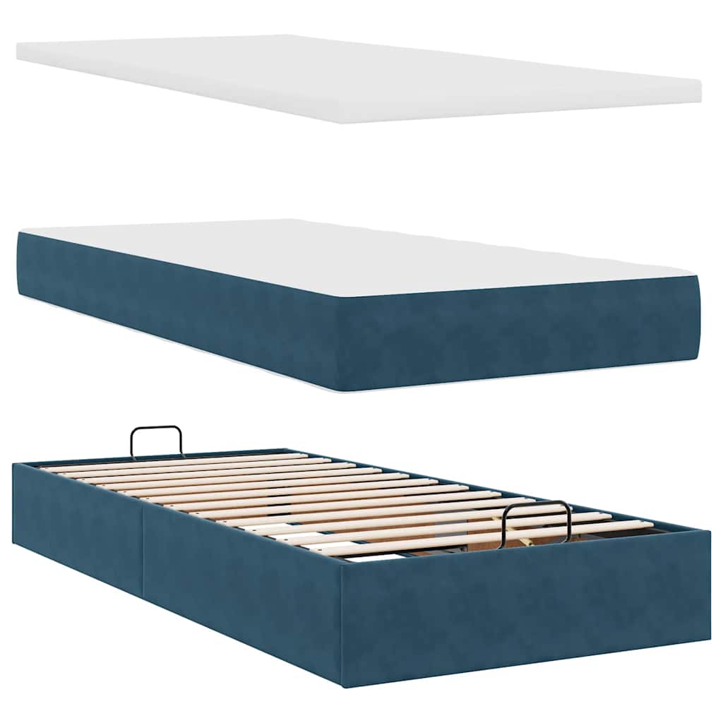 Cadre de lit ottoman avec matelas bleu foncé 100x200 cm velours - XIOS