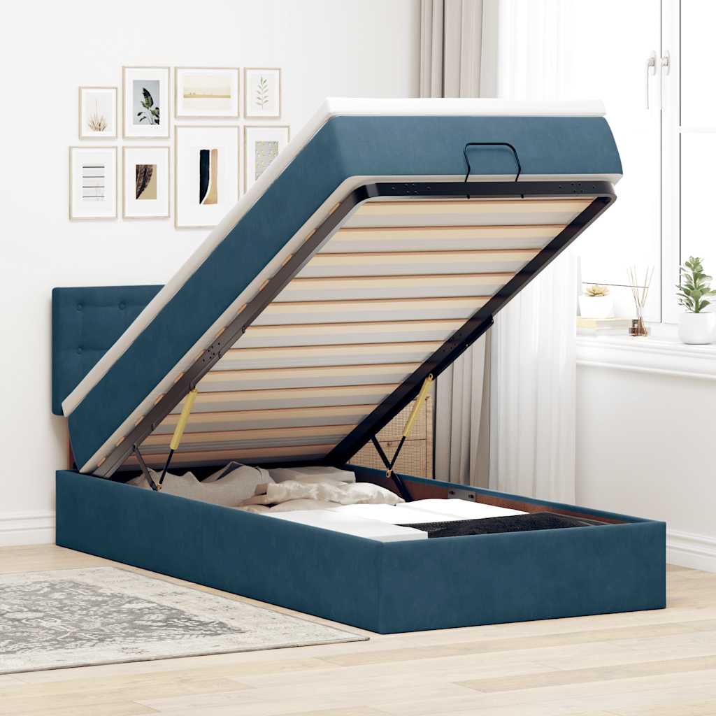 Cadre de lit ottoman avec matelas bleu foncé 100x200 cm velours - XIOS