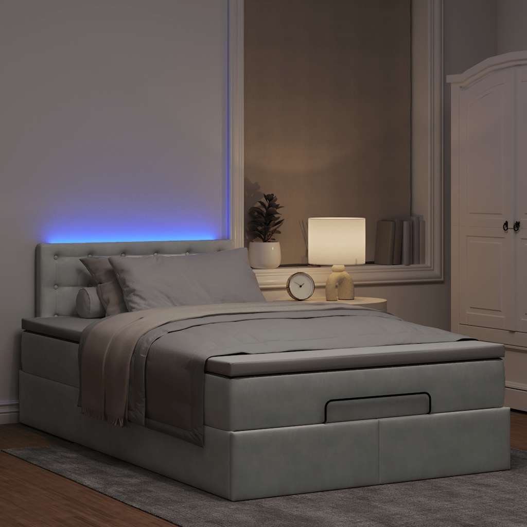 Lit ottoman avec matelas et LED gris clair 120x190cm velours - XIOS