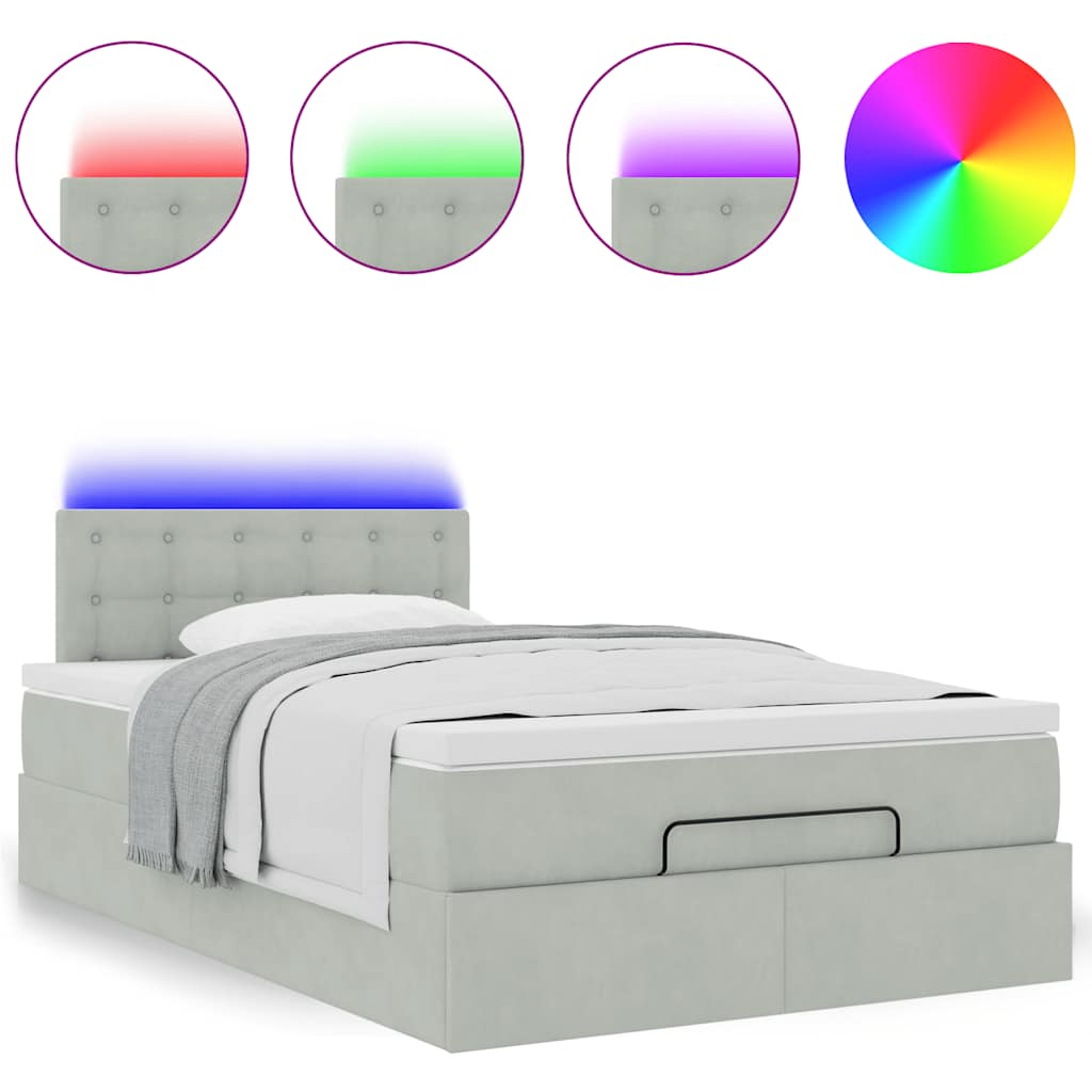Lit ottoman avec matelas et LED gris clair 120x190cm velours - XIOS