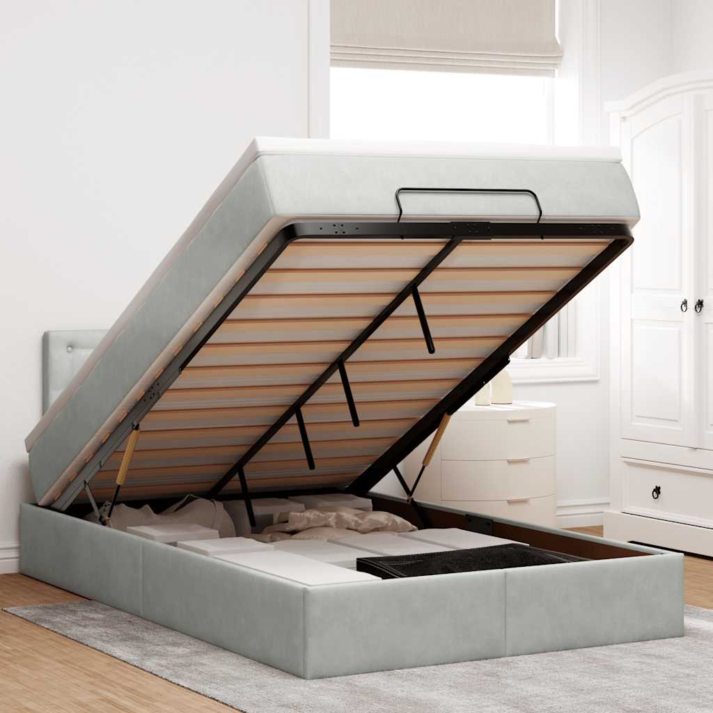 Lit ottoman avec matelas et LED gris clair 120x190cm velours - XIOS