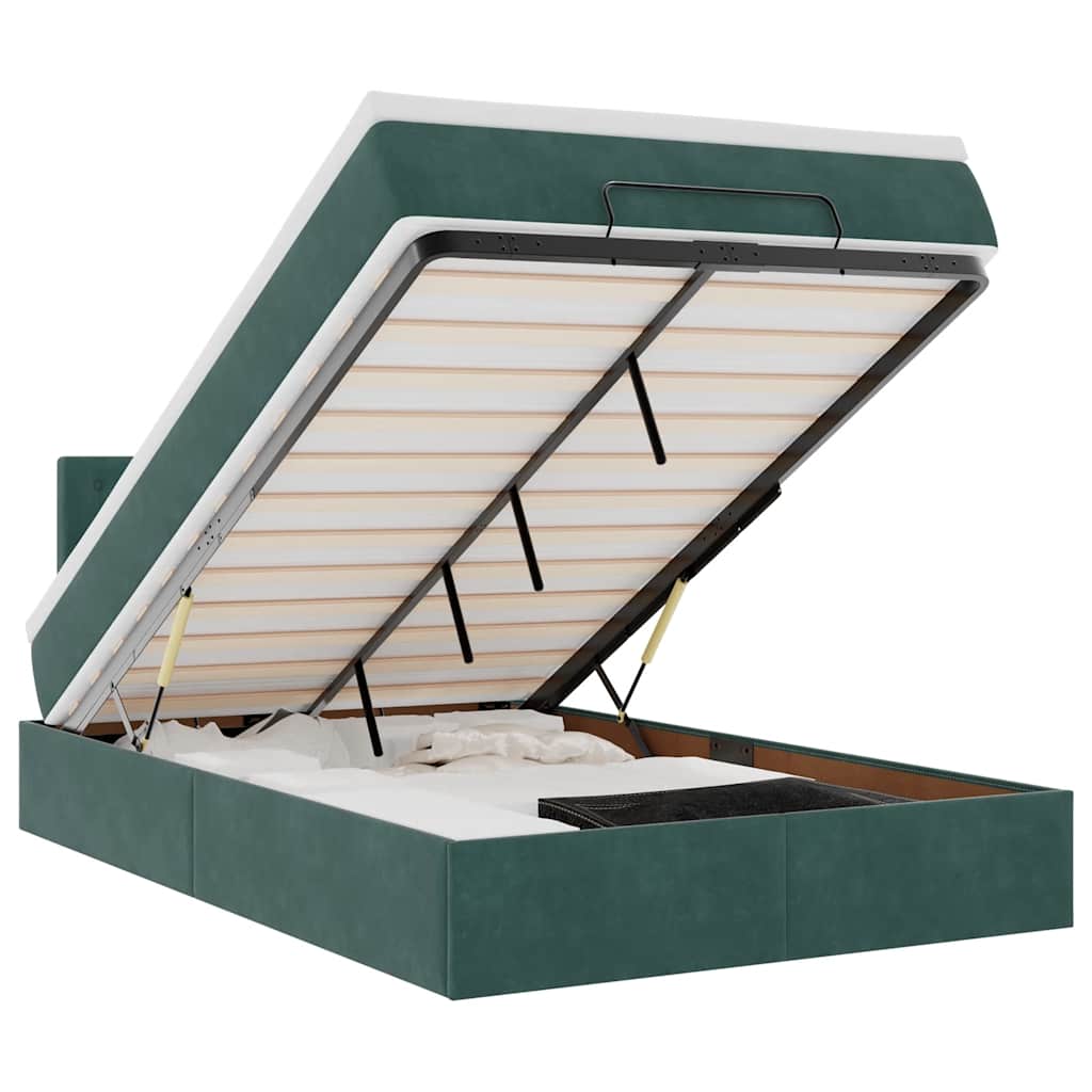 Lit ottoman avec matelas et LED vert foncé 90x200cm velours - XIOS