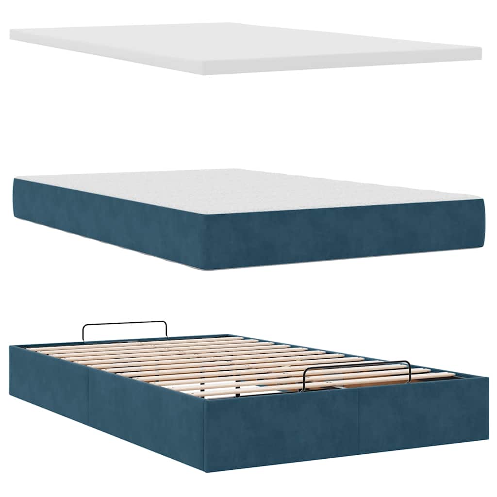 Lit ottoman avec matelas et LED bleu foncé 90x200cm velours - XIOS