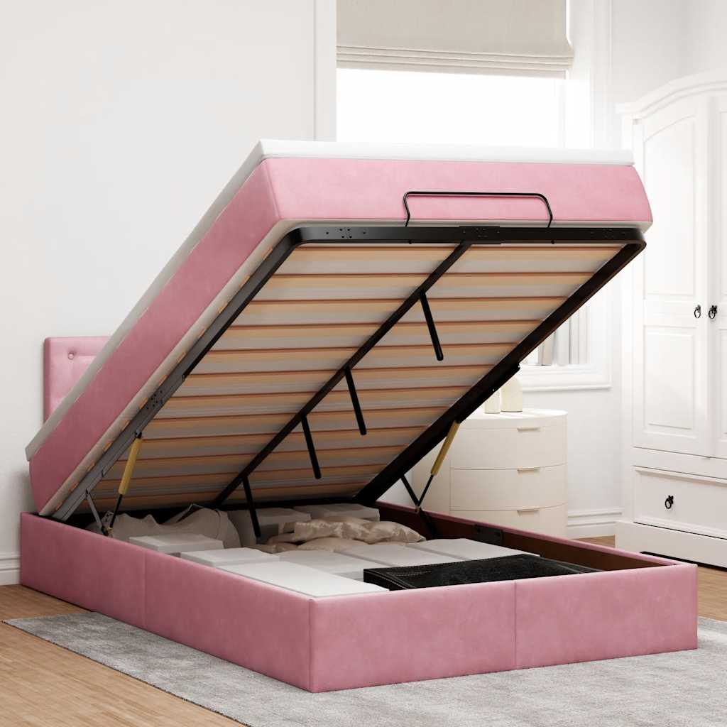 Lit ottoman avec matelas et LED rose 120x190 cm velours - XIOS