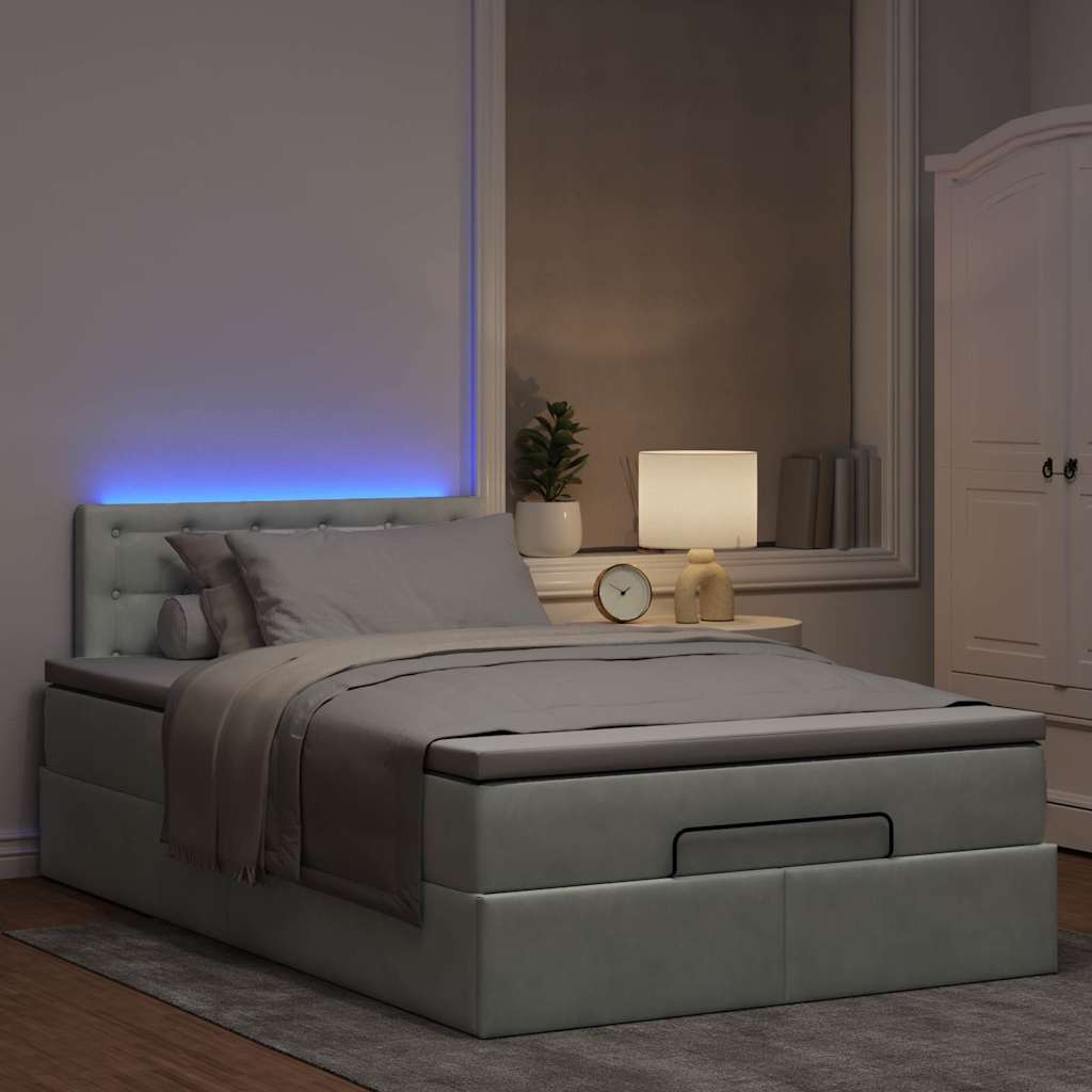 Cadre de lit ottoman et matelas gris clair 120x200 cm velours - XIOS