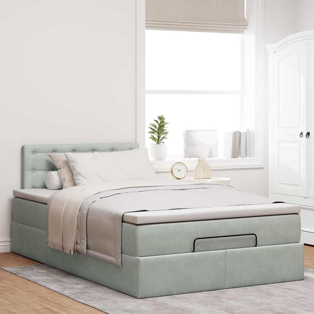 Cadre de lit ottoman et matelas gris clair 120x200 cm velours - XIOS