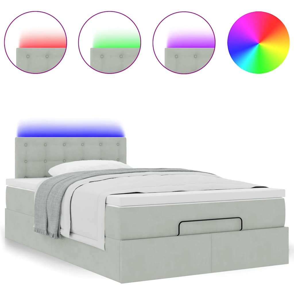 Cadre de lit ottoman et matelas gris clair 120x200 cm velours - XIOS
