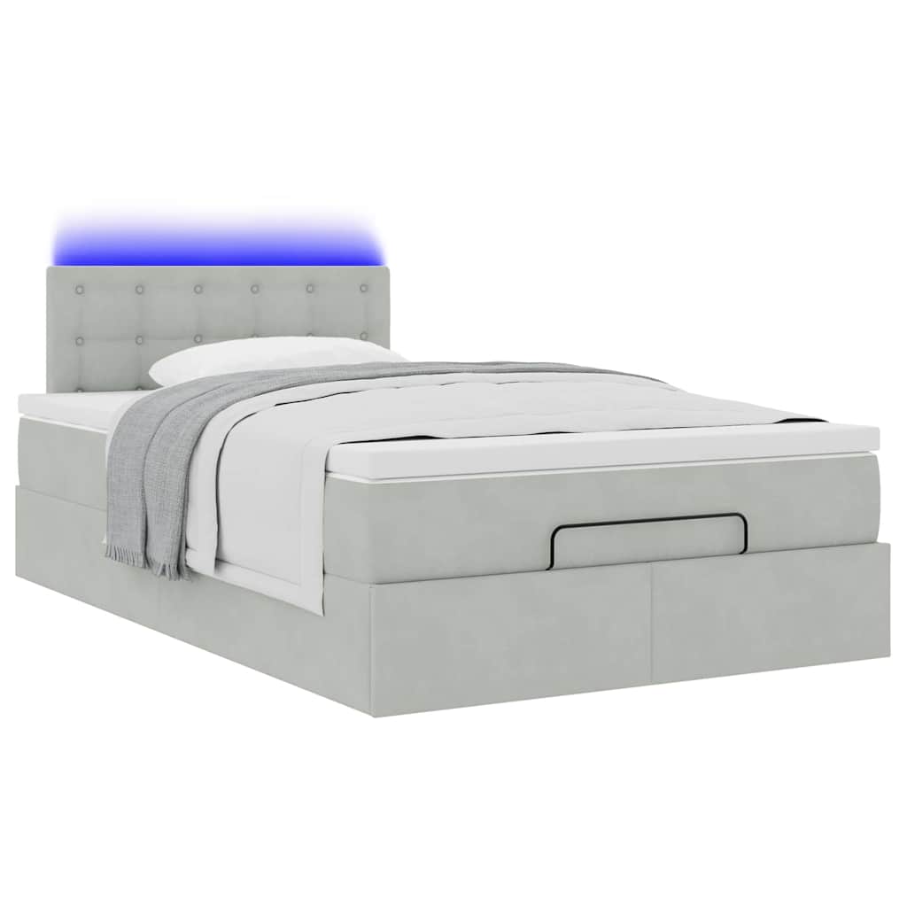 Cadre de lit ottoman et matelas gris clair 120x200 cm velours - XIOS