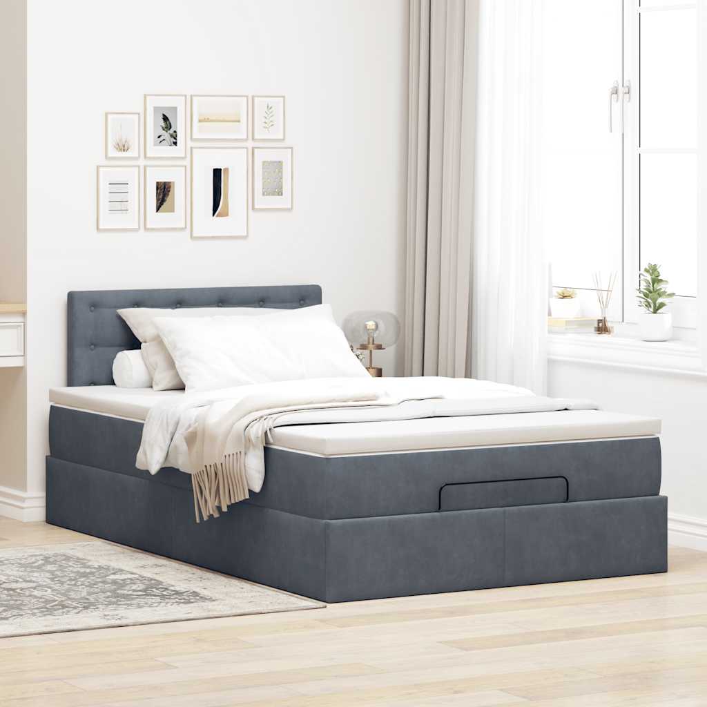 Cadre de lit ottoman et matelas gris foncé 120x200 cm velours - XIOS