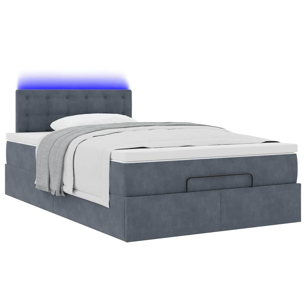 Cadre de lit ottoman et matelas gris foncé 120x200 cm velours - XIOS