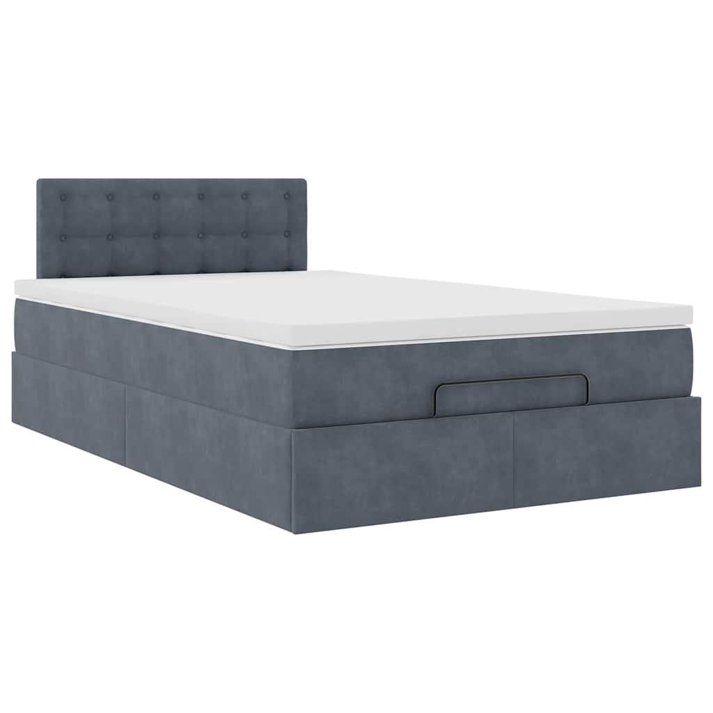 Cadre de lit ottoman et matelas gris foncé 120x200 cm velours - XIOS