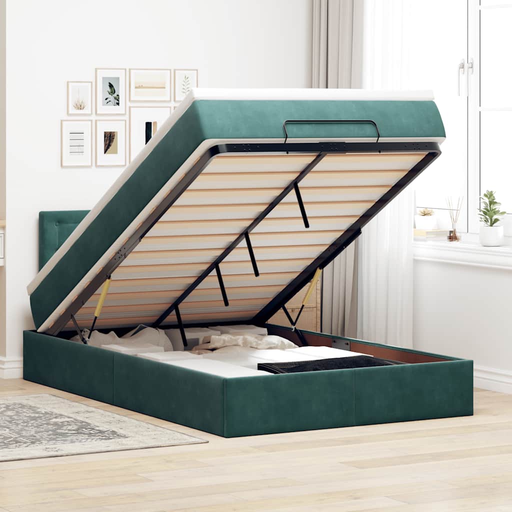 Cadre de lit ottoman avec matelas vert foncé 120x200 cm velours - XIOS
