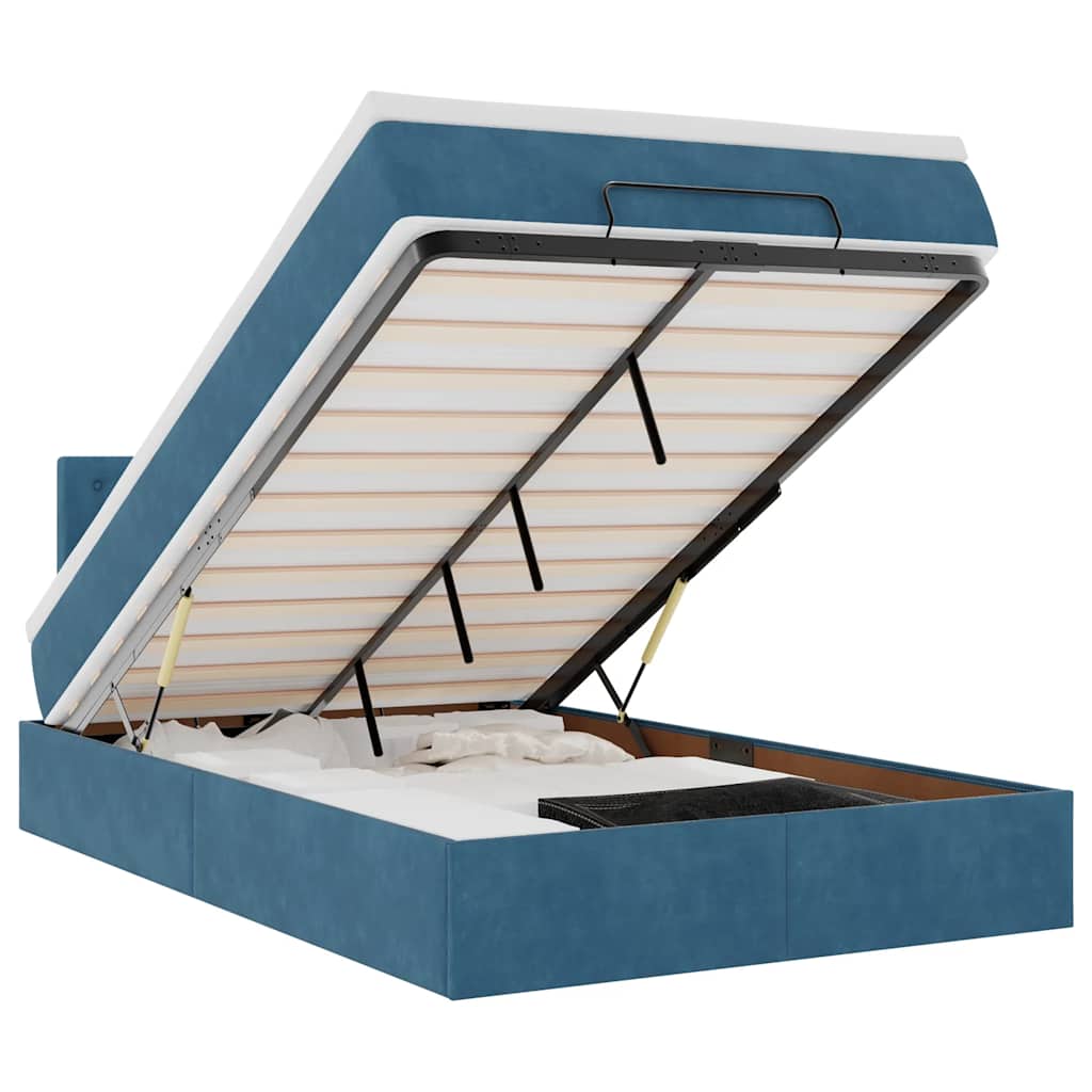 Cadre de lit ottoman avec matelas bleu foncé 120x200 cm velours - XIOS