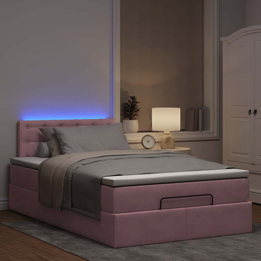 Cadre de lit ottoman avec matelas rose 120x200 cm velours - XIOS
