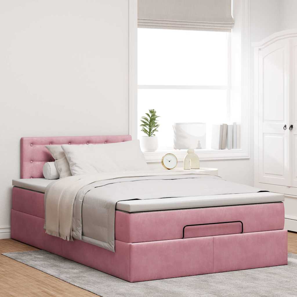 Cadre de lit ottoman avec matelas rose 120x200 cm velours - XIOS