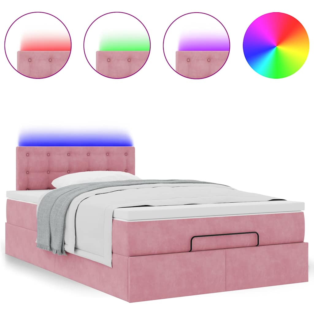 Cadre de lit ottoman avec matelas rose 120x200 cm velours - XIOS