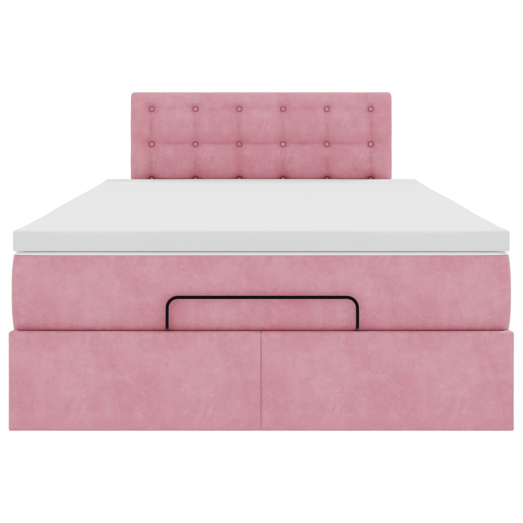 Cadre de lit ottoman avec matelas rose 120x200 cm velours - XIOS