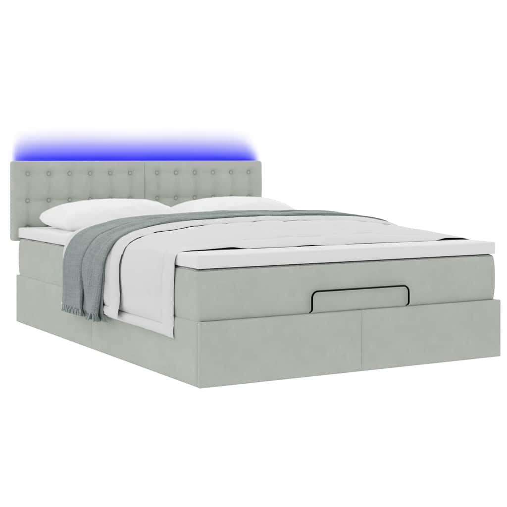Cadre de lit ottoman et matelas gris clair 140x190 velours - XIOS