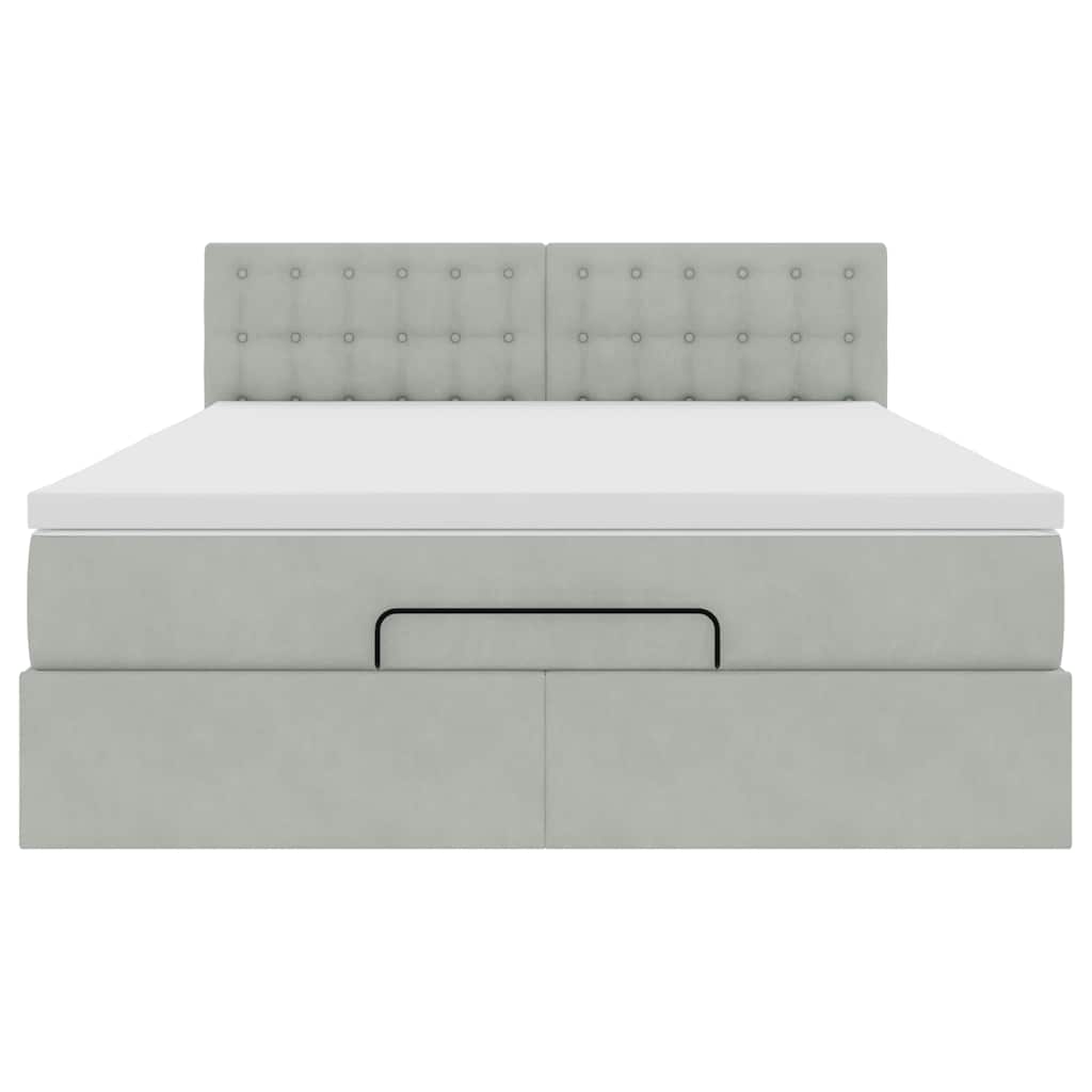 Cadre de lit ottoman et matelas gris clair 140x190 velours - XIOS