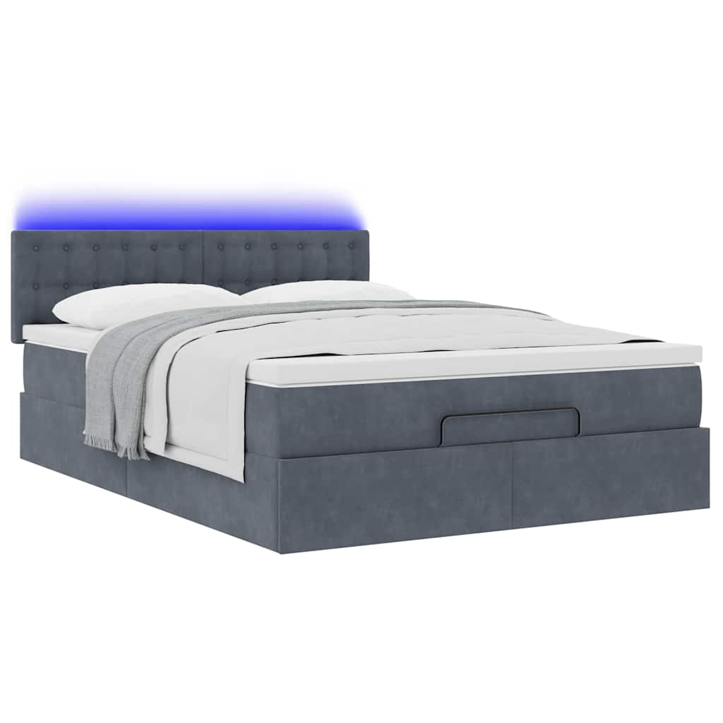 Cadre de lit ottoman avec matelas gris foncé 140x190 cm velours - XIOS