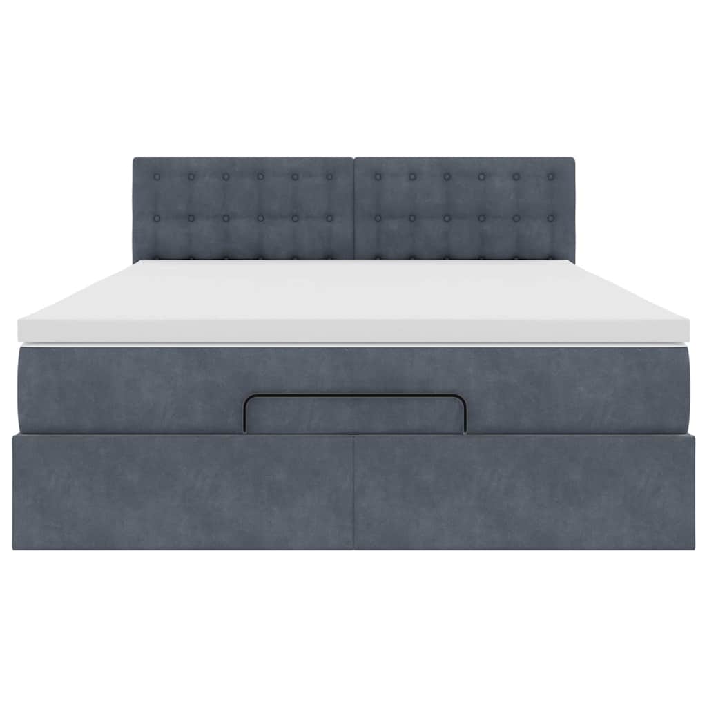 Cadre de lit ottoman avec matelas gris foncé 140x190 cm velours - XIOS