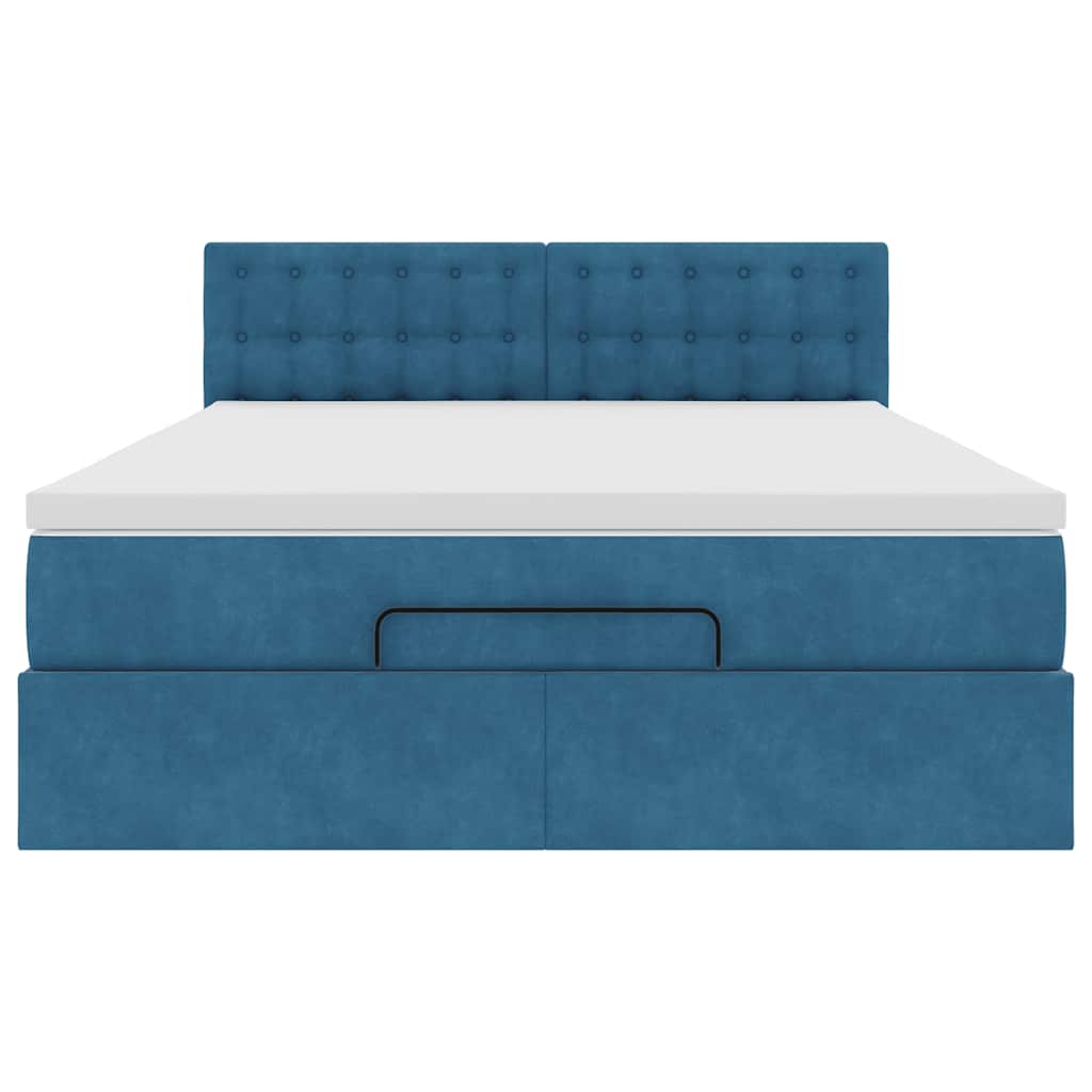 Cadre de lit ottoman avec matelas bleu foncé 140x190 cm velours - XIOS