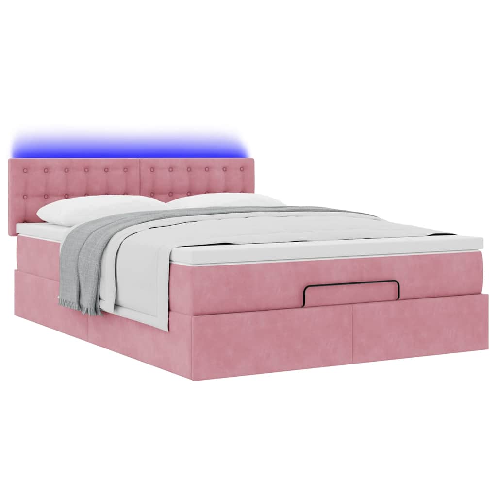Cadre de lit ottoman avec matelas rose 140x190 cm velours - XIOS