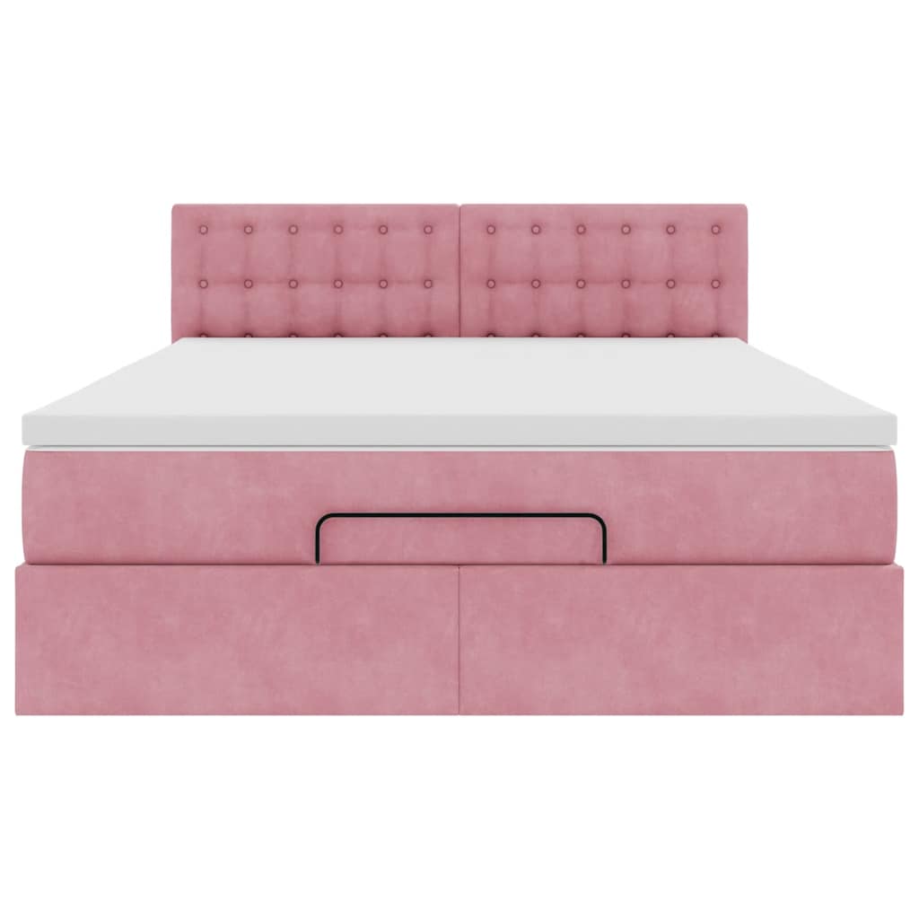 Cadre de lit ottoman avec matelas rose 140x190 cm velours - XIOS