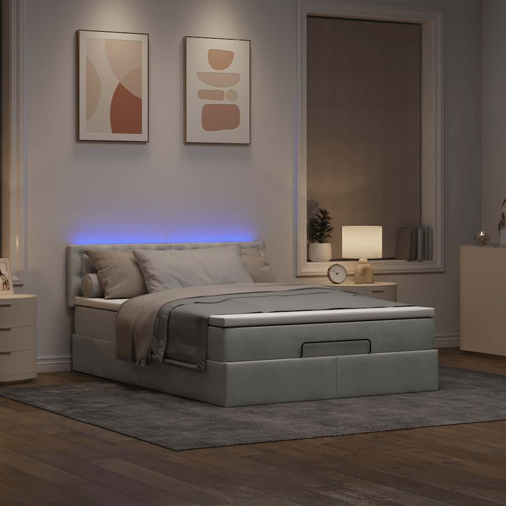 Cadre de lit ottoman avec matelas gris clair 140x200 cm velours - XIOS
