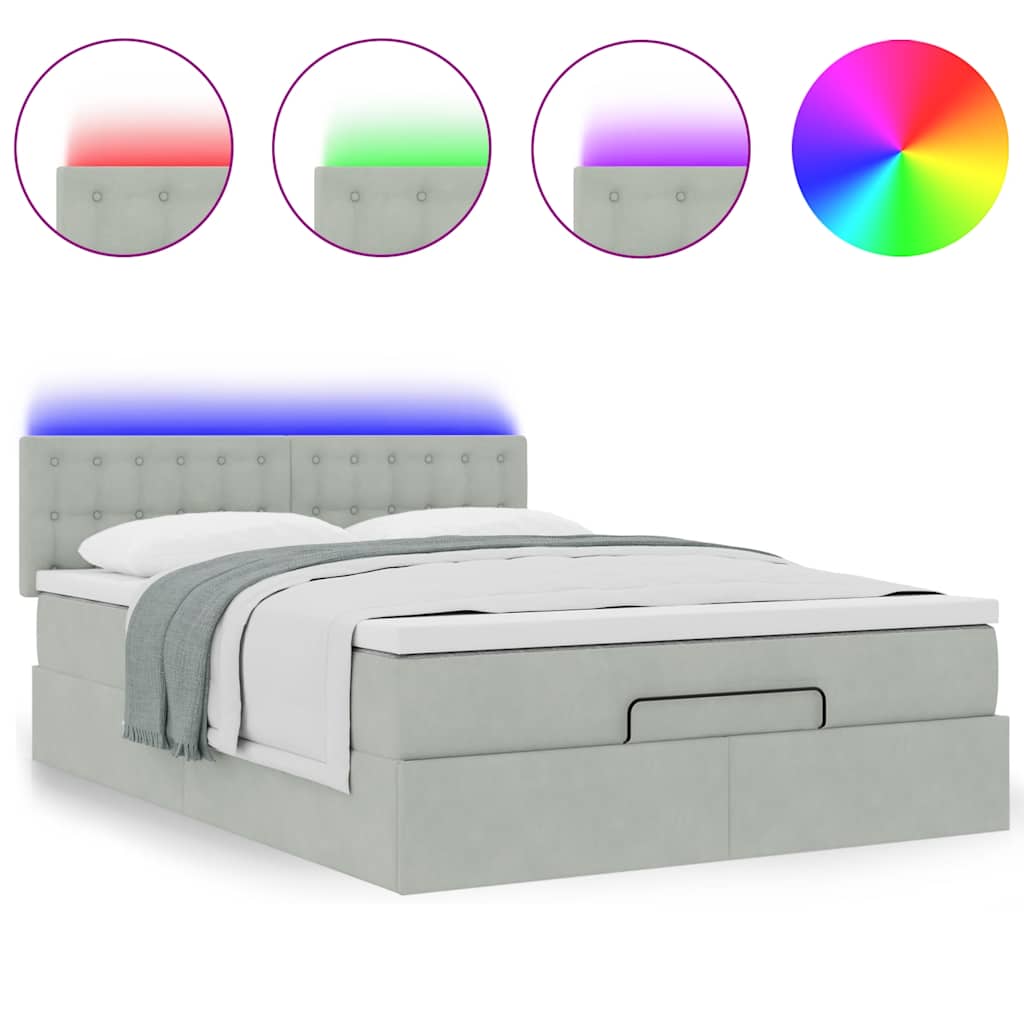 Cadre de lit ottoman avec matelas gris clair 140x200 cm velours - XIOS