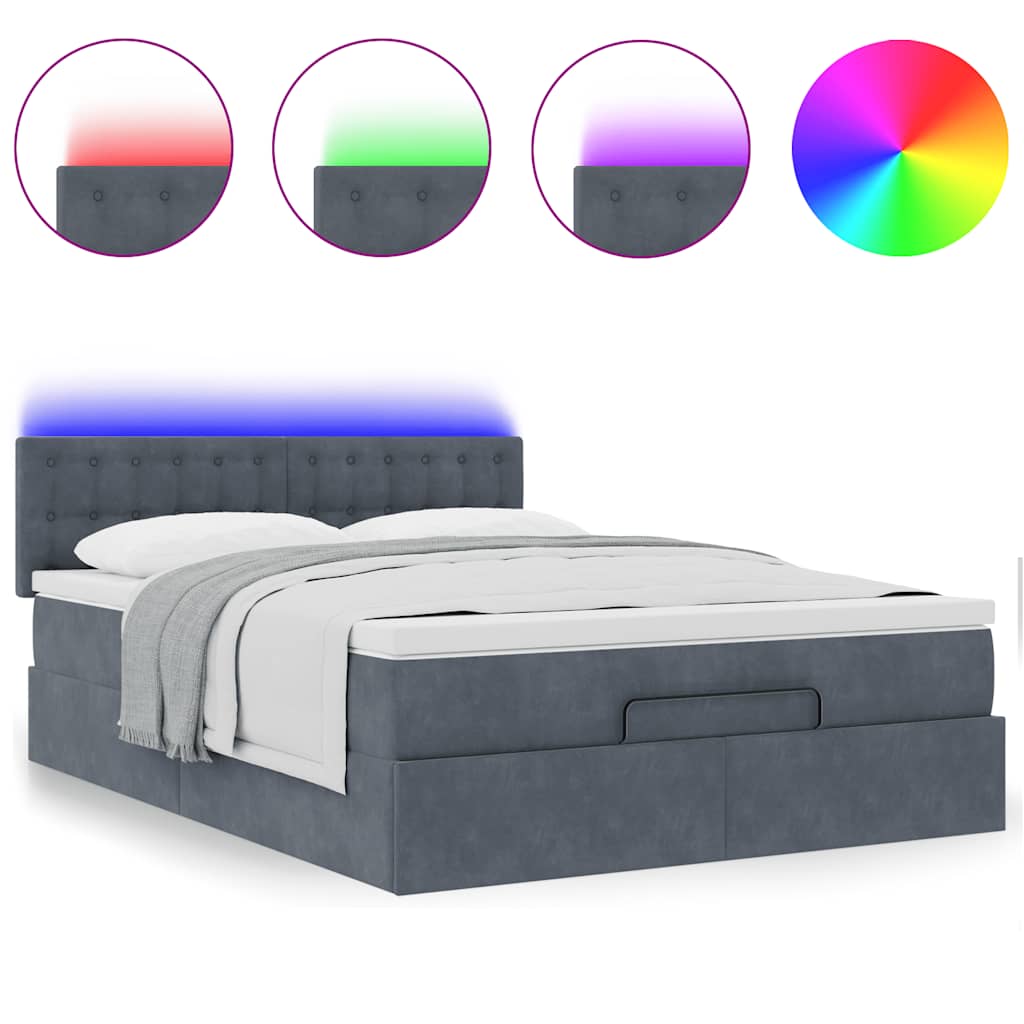 Cadre de lit ottoman avec matelas gris foncé 140x200 cm velours - XIOS