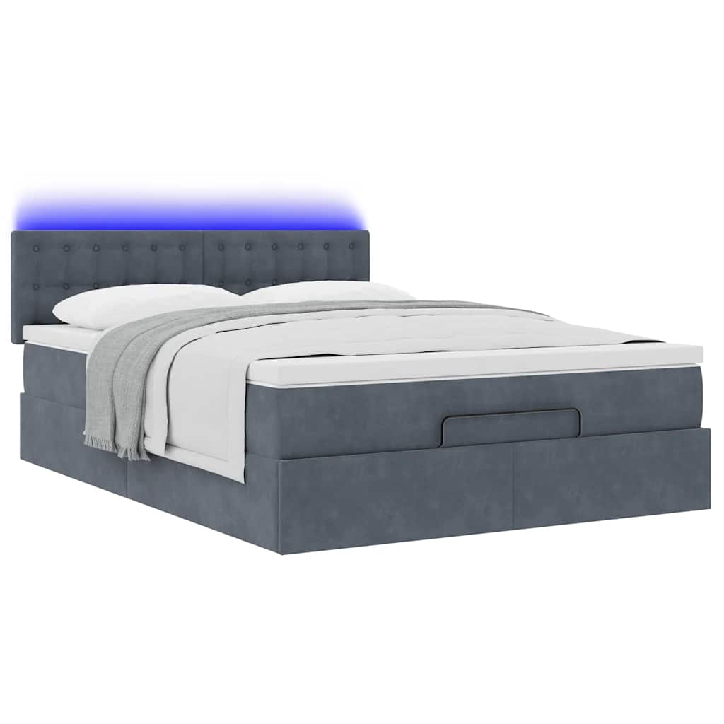 Cadre de lit ottoman avec matelas gris foncé 140x200 cm velours - XIOS