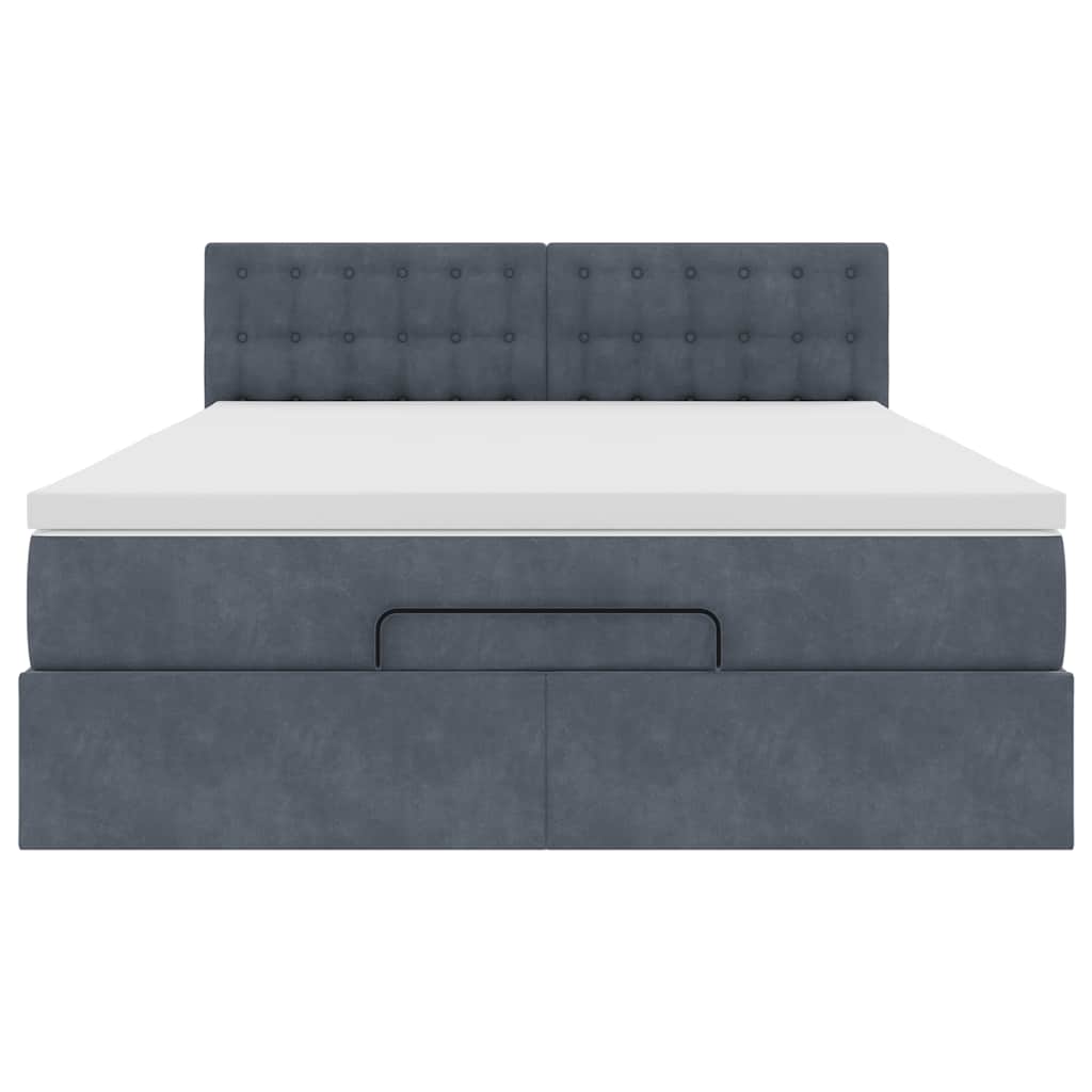 Cadre de lit ottoman avec matelas gris foncé 140x200 cm velours - XIOS