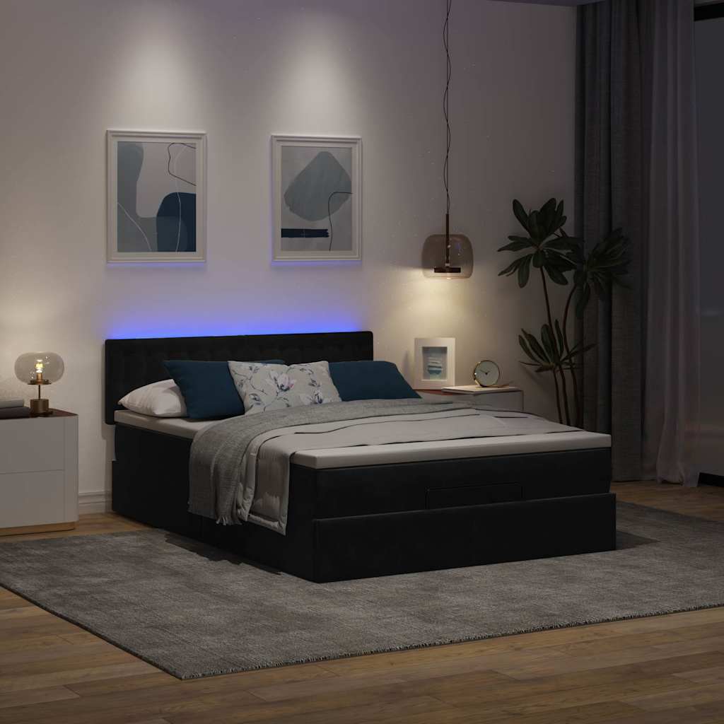 Cadre de lit ottoman avec matelas noir 140x200 cm velours - XIOS