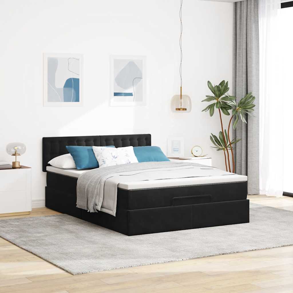 Cadre de lit ottoman avec matelas noir 140x200 cm velours - XIOS
